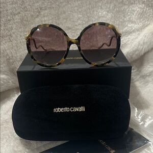 Roberto Cavalli Leopard Print Sunglasses with Gold Accents